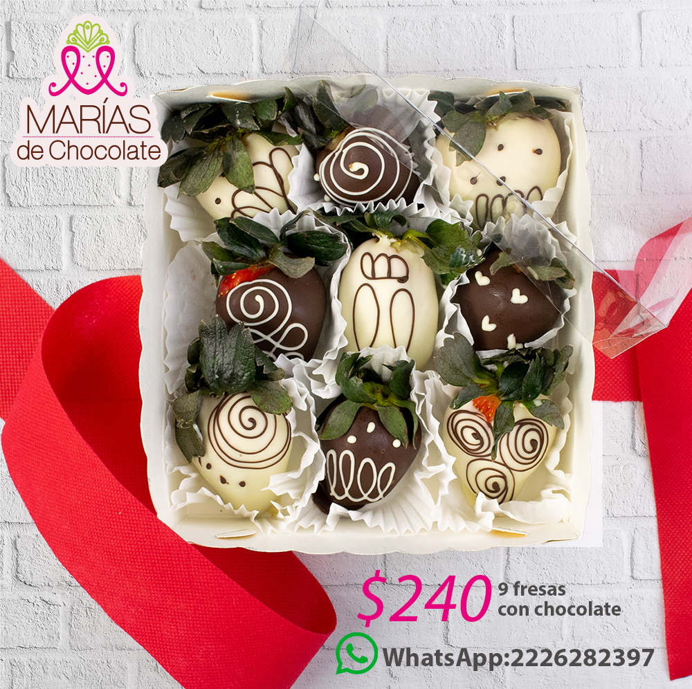 Caja 9 fresas cubiertas de chocolate 
