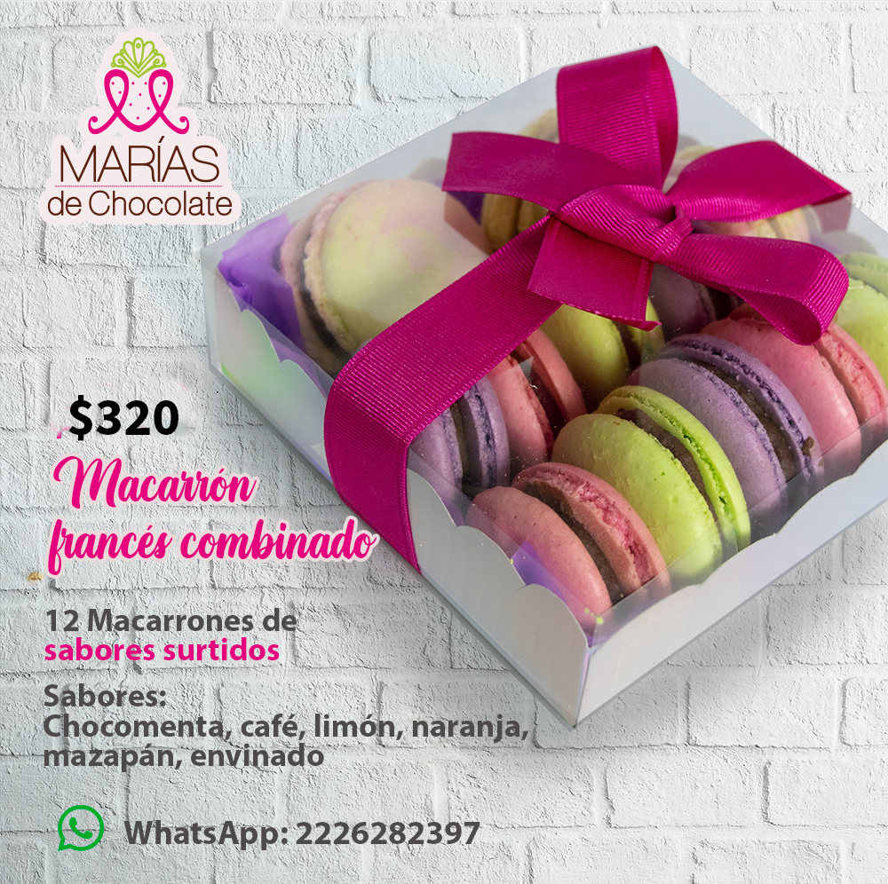 12 Macarrones combinados con relleno de Limón Mazapán Naranja Chocomenta y Cafe